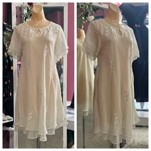 Vintage 90s Y2K Sheer White Mini Dress Flapper Edwardian Boho Romantic 20s XS/S